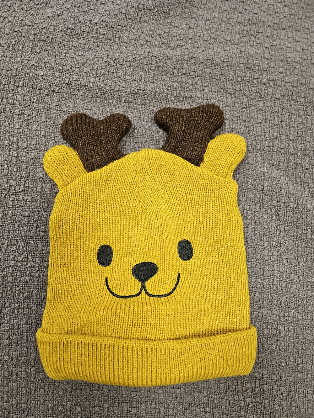 Kids Yellow Deer Beanie Hat with Ear & Antler Accent